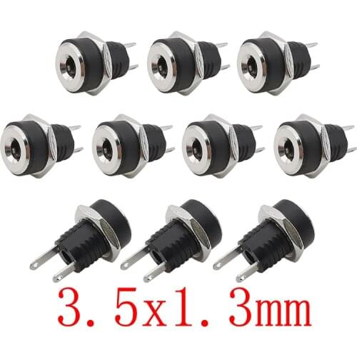 10Pcs 3.5*1.3mm 3.5 x 1.3 mm DC Power Female Socket Adapter DC-022B DC Jack Sockets Panel Mount 2 leg Terminals DC Connector