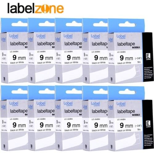 10Pack Black on white 9mm lc-3wbn/ss9kw label tapes compatible for Epson lable printer typewriter tape ribbon organizer LC3WBN