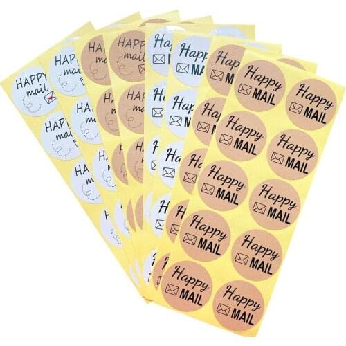 100pcs Round happy mail Kraft white Paper Stickers Adhesive Labels for business letter decoration Sticker