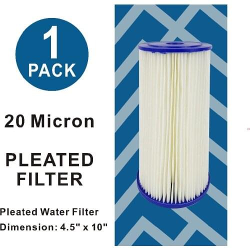 20 Micron - High Flow Whole House Sediment Pleated Filter Cartridge, Washable 10" L x 4-1/2" OD Big Blue Cartridges
