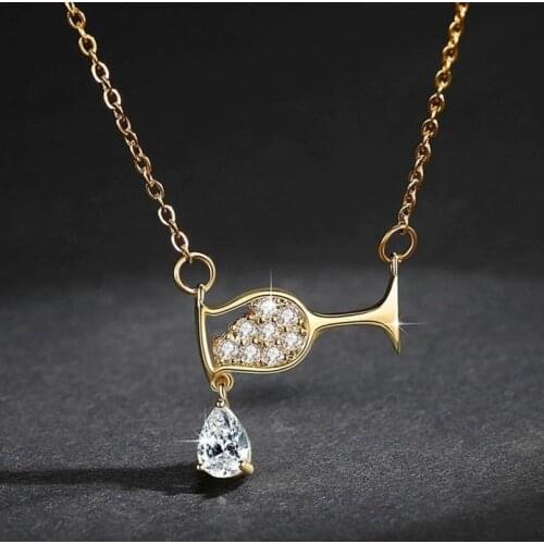 2021 European and American Jewelry Zircon Water Drop Wine Glass Necklace Creative Cross-border Hot Sale