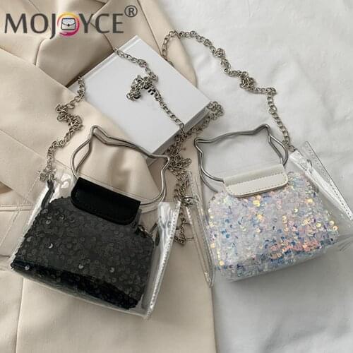 2021 Fashion Pleated Tote Bag Sequins Small Purse Chain Transparent Small Clutch Shoulder Bag Women Composite Bags