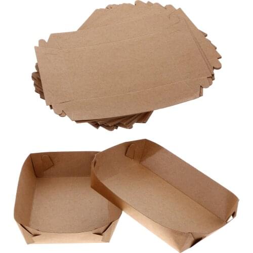 50 Pcs 1 Set Folding Food Boxes Eco-Friendly Packing Cases Disposable Kraft Paper Baking Fried Potato Balls Tray Packing Box