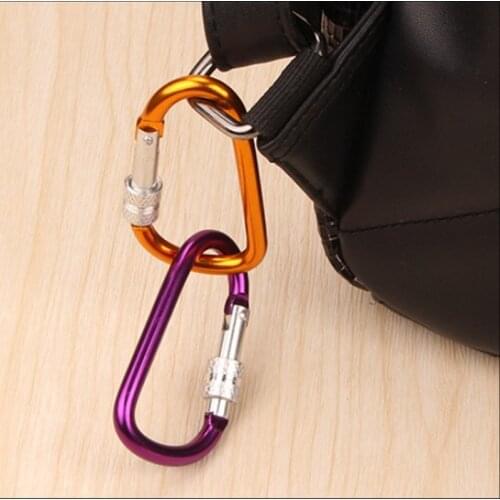 6Pcs 5# Aluminum Carabiner Snap Clip Hook Key Ring With Lock Hanger Keychain Bike Bottle Hiking Camping Carrying Locking Holder