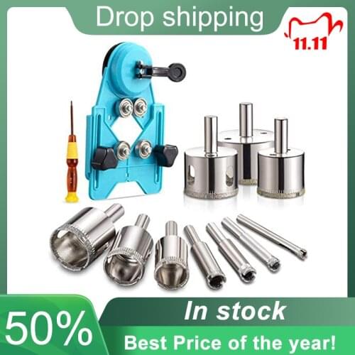 Diamond Drill Bits, Hollow Drill Hole Saw Set, 10-Piece Tile Opener with Hole Saw Guidance Fixture, Suitable for Ceramic, Glass