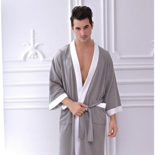 Men Bathing Cover Kimono Bathrobe For Male Waffle Robes Nightgown Male Nightclothes