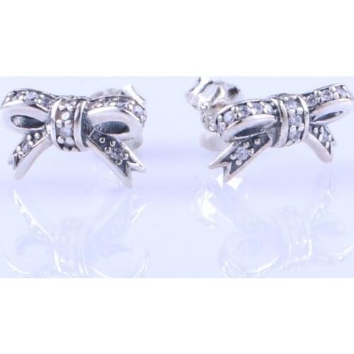 Free Shipping Authentic 925 Sterling Silver Bow Stud Earrings For Women DIY Jewelry Gift For Wife Mother Daughter S925 Earring