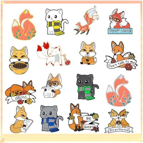 Cartoon Fox Series animal Enamel Pins Mini Animal Brooches for Kids Friends Bag Lapel Pin Little Fox Badges Jewelry Wholesale