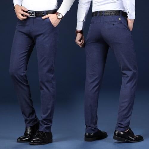 Slim Fit Long Dress Pants Mens Stretch High Quality Classic Casual Formal Suits Joggers Business Office Trousers Male Black Blue