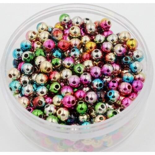 New Fashion Plating Rainbow With Gold/Silver Multi 6/8/10mm Imitation Pearl beads Round Plastic ABS Loose Pearl Beads