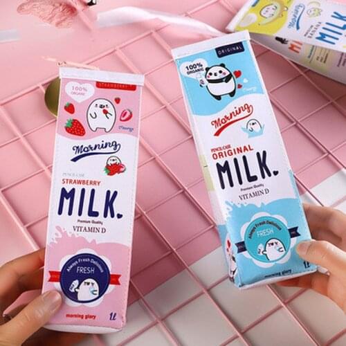 Cartoon Milk Bottle School Pencil Case Cute PU Pen Bag Storage Pouch Korea Stationery Material Office School Supplies
