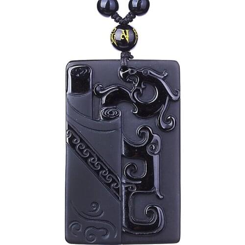 Black Obsidian Necklace Pendant Obsidian Ancient Dragon Jade Pendant Jade Jewelry Mens Jewelry Womens Jewelry