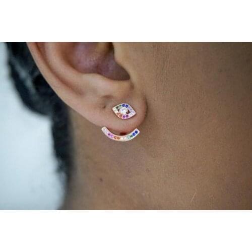 Double sided multi color evil eye stud earring gold rose gold 2 color fashion gorgeous jewelry