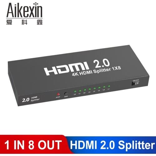 HDMI 2.0 Splitter 1x8 1 Input 8 Output HDMI Amplifier Switcher 2.0 Box Hub HDMI2.0 HDCP2.2 Support 4KX2K 3D 2160p 1080p