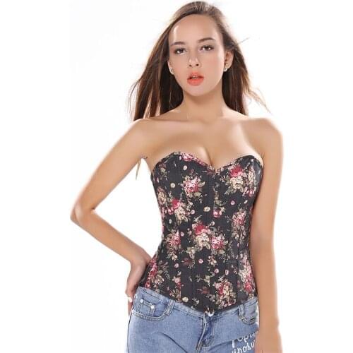 Gothic Print Overbust Corset Women Sexy Strapless Bustiers Top Modeling Waist Trainer Body Shaper Slimming Clothing Shapewear