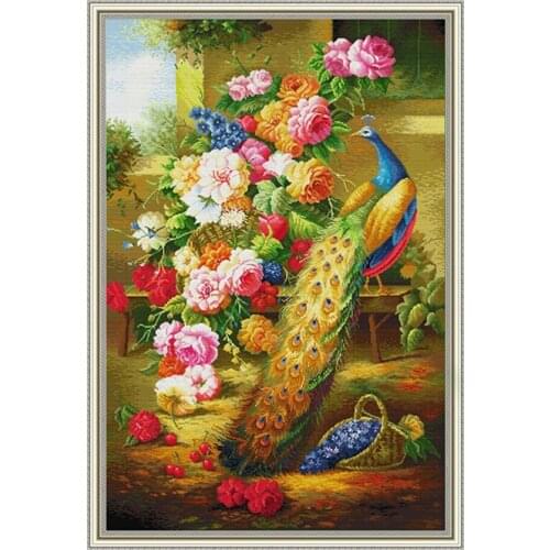 Beautiful peacock flower 11CT 14CT Cross Stitch Sets Animals DIY DMC Chinese Cross Stitch Kits Embroidery Needlework Home Decor