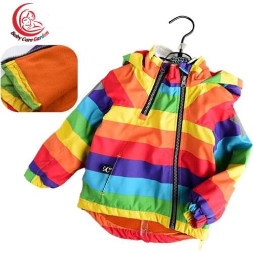 Baby Girl Boy Jacket Hooded Coat Sunscreen Clothes Rainbow Stripe Jacket Long Sleeves Spring And Autumn Clothes