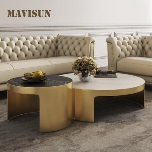 Golden Small Desk With Stainless Steel Base For Living Room Convenient Circular Practical Tea Tables Italian Coffee Furniture