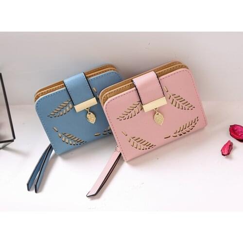 Fashion Womens Wallet Female Short Wallets Hollow Leave Pouch Handbag for Women Coin PU Leather Purses Card Holder Carteira