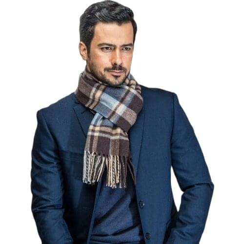 Men Wool Scarf Autumn/Winter Korean Version Thickened British Plaid Neckpiece Male 180*30CM