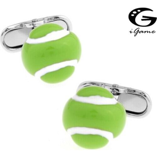 Men Gift Fashion Fluorescent Green Colour Copper Material Novelty Tennis Ball Style Cuff Links
