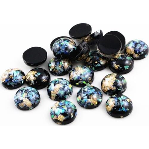 New Fashion 40pcs 8mm 10mm 12mm Black Colors Built-in metal foil Flat back Resin Cabochons Cameo