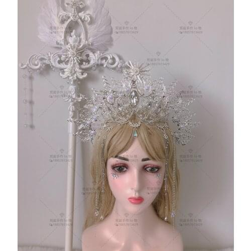 NEW Crown Headband Bead Chain Hair Hoop Handmade Hair Ornaments Lolita Angel Madonna Halo Headdress Tiara Silver Aperture COS