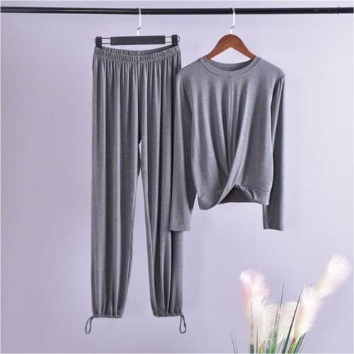 Pliktea 3 Piece Set Gray Home Suit for Women Atoff Home Clothes Womens Pajamas Set Female Homewear Suit Fall Ladies Sleepwear