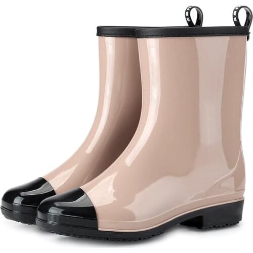 High Top Rain Boots Women Waterproof Rubber Walking Shoes Ladies Rainy Martins Ankle Bootie Anti-Skid Wading Shoes for Workout