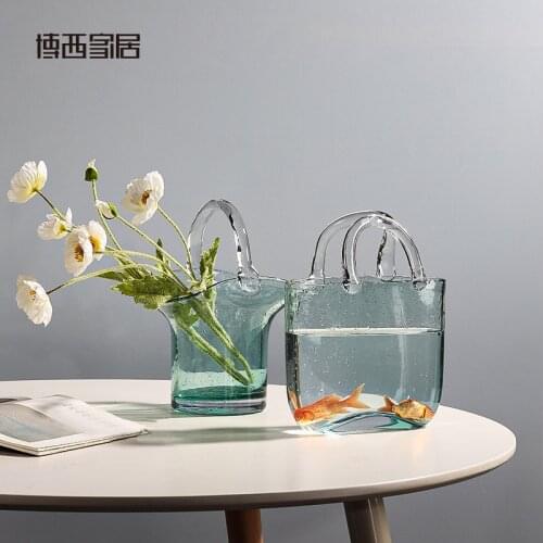 Nordic glass vase decoration transparent creative bubble shopping basket bag vase living room dining table hydroponic vase