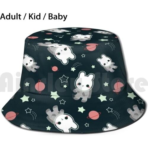Space Buns Sun Hat Foldable UV Protection Space Astronaut Bunnies Cute Animals Stars Planets Kawaii Penguinfreaksh3