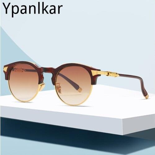 2021 New Fashion Cool Half Frame Round Style Sunglasses Women Men Luxury Vintage Brand Design Sun Glasses Oculos De Sol