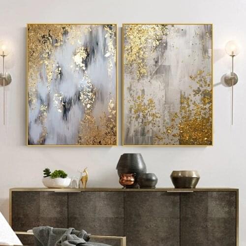 Modern Nordic Abstract Art Golden Oil Painting Canvas Art Poster and Prints Wall Pictures for Living Room Home Cuadros Decora