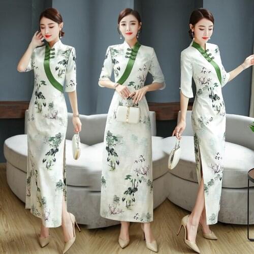 Qipao Traditional Chinese Oriental Dress Modern Chinese Cheongsam Long Elegant Vestido Vietnam Qi Pao Sexy Asian Dress FF2539