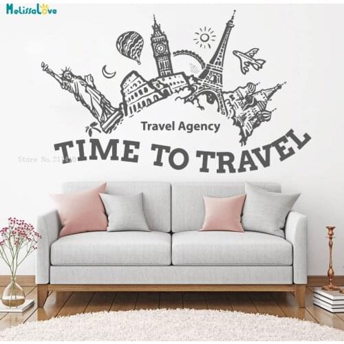 Travel Agency Hall Summer Holidays Adventure Voyage Wall Decals Sticker Home Decoration Living Room Time to Travel Kids YT1239