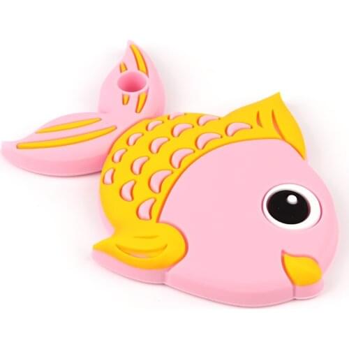 TYRY.HU 1pcs Fish Silicone Teether Baby Teething Toys Solid Color Teething Necklaces Pendant BPA Free Silicone Freeship
