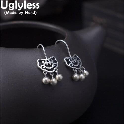 Uglyless Hollow RUYI China Chic Vintage Earrings for Women Lovely Silver Balls Tassels Earrings 925 Silver Ethnic Jewelry Retro