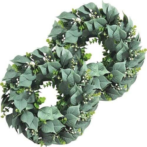2 Pack Artificial Eucalyptus Wreath For Front Door Decor, 11Inch Greenery Leaves Wreath With Seeds For Home Wall Window
