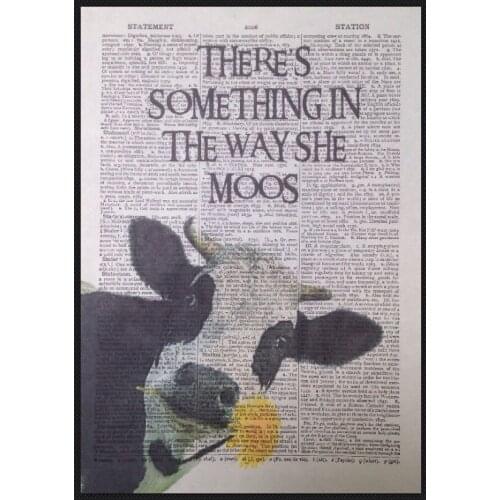 Cow Print Vintage Dictionary Page Wall Art Picture Funny Quote Farm Animal Pun