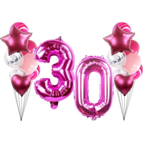 Birthday party balloon 32 inch 18 20 30 40 50 years old rose red digital balloon set wedding anniversary decoration balloon