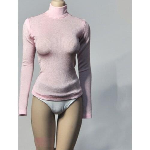 Scale 1/6 Female Pink Tleneck Shirt High-necked Knit Sweater Elasticity Tops F 12'' Figures tbl Clothes