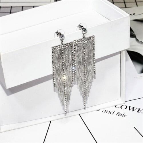 Ajojewel Extra Long Party Earrings For Women Rhinestone Tassel Earrings Brass Jewelry Supplies