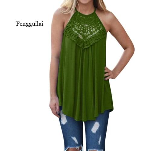 Women Sexy Solid Color Sleeveless Lace Hollow Vest Tops Casual Summer Loose Tops T-Shirt Tank Tops 2020