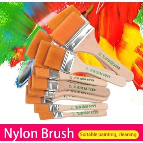 1pc Flat Nylon Oil Painting Brush Home Tool Wall Decor Reusable Barbecue Nylon Gouache Brush with Wood Handle for Acrylic Oil