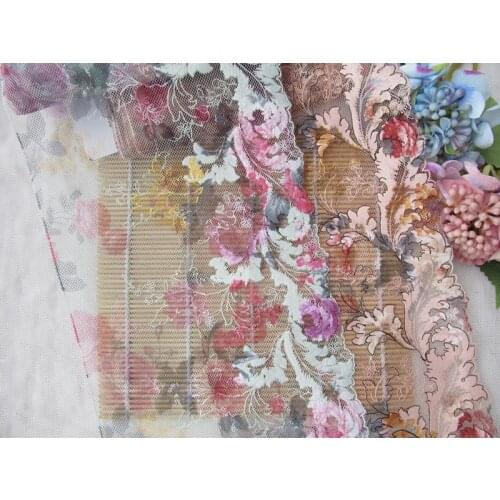 10Yards 20cm Wide Polyester Embroidered Lace Trim Floral Mesh Tulle Fabric Ribbon Sewing Clothing Accessories Decoration