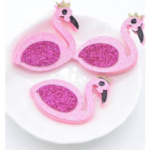 10Pcs 40mm Glitter Fabric Applique Cartoon Flamingo Padded Patches for DIY Crafts Headwear Hair Clips Bow Decor Accessories C20