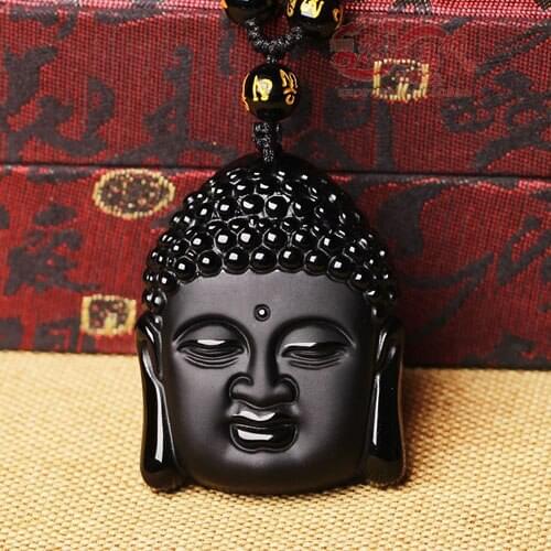 100% Natural Obsidian Buddha Head Daily Buddha Pendant Necklace Jewelry Fine Jewelry Obsidian Buddha Head Lady Pendant Necklace