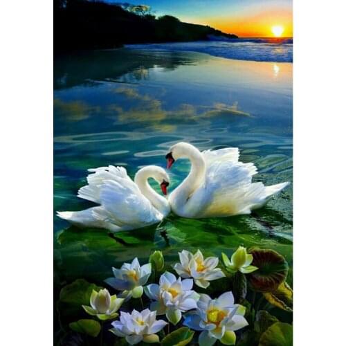 New Full Square Diamond Painting White Swan scenery 5D Diamond Embroidery landscape Mosaic Cross Stitch Home Decor Gift