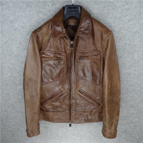 Free shipping.Brand vintage cowhide jacket,mans 100% genuine leather Jackets,men thick motor biker jacket,sales