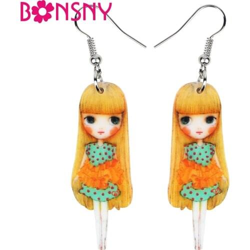 Bonsny Acrylic Gold Long Hair Earrings Drop Dangle Summer Animal Jewelry For Women Girls Teens Gift Charms Accessories